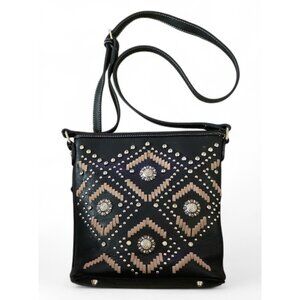 American Bling Conceal Carry Crossbody Bag Medium Black Studs & Rhinestones
